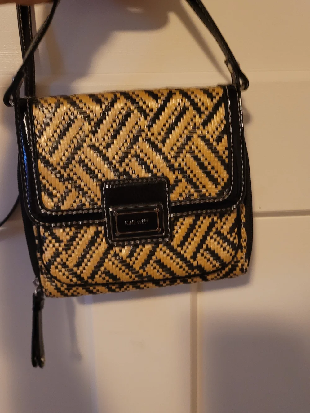 Nine West Black and Tan Woven Crossbody Bag